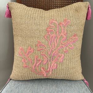 Lilly Pulitzer for Pottery Barn Pink Coral Embroidered Throw Pillow - pls read